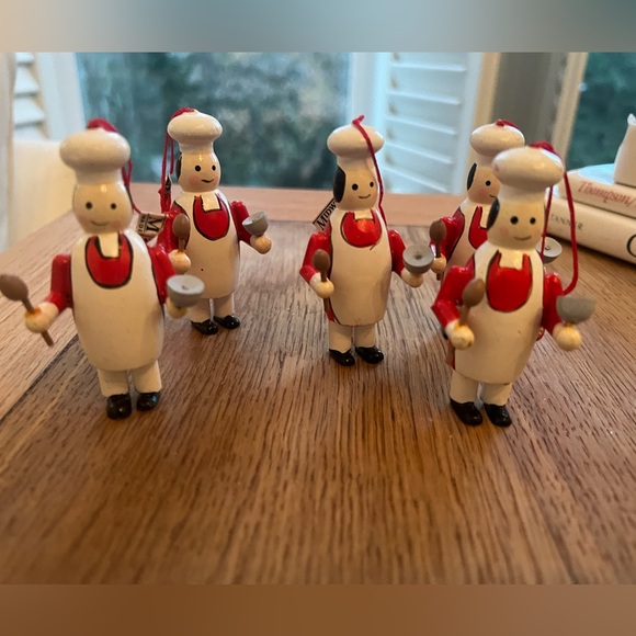 vintage Midwest Wooden Christmas Tree Ornament Chef Cook set of 5 - Picture 3 of 5